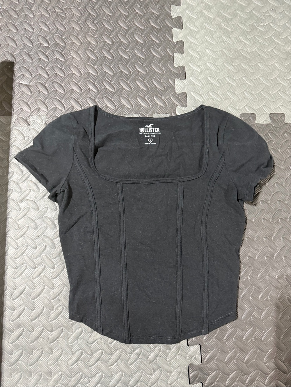 Hollister Small Black Square Neck Short Sleeve Cropped T-Shirt Faux Corset